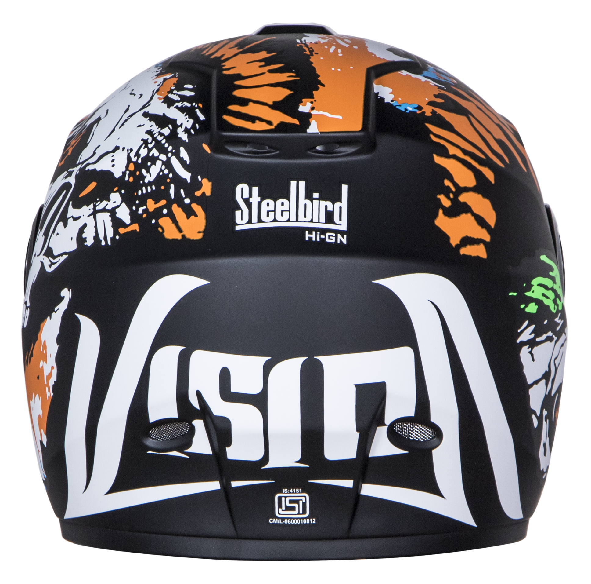 SBH-11 Vision Skull Mat Black With Orange( Fitted With Clear Visor Extra Smoke Visor Free)